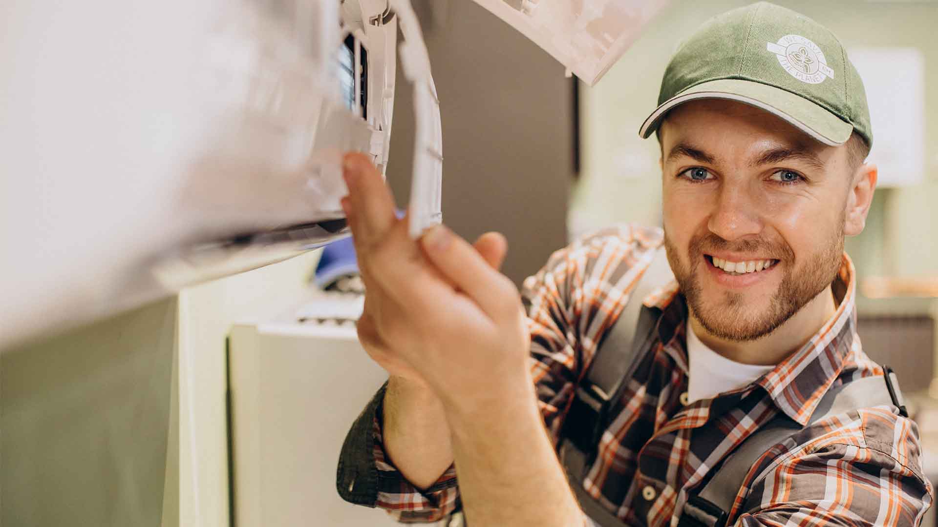 Air conditioning maintenance engineer at work